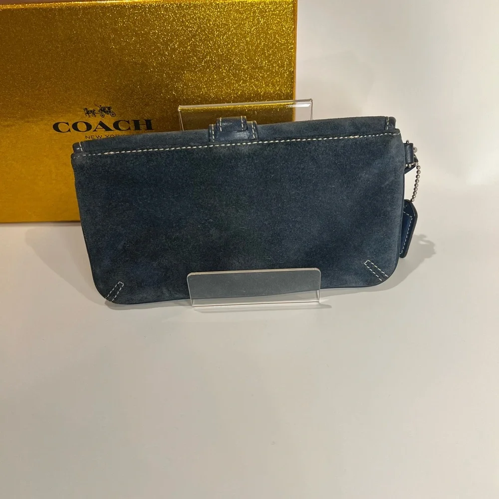 PRELOVED COACH BLUE SUEDE WALLET - Picture 2 of 5